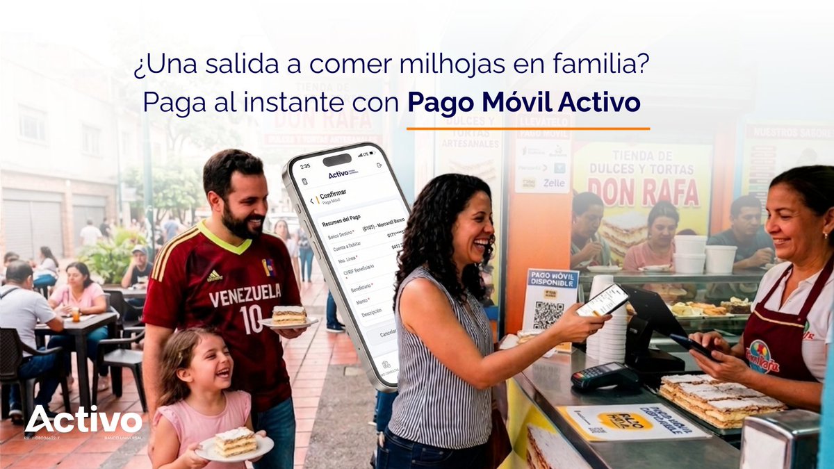 bancoactivo's tweet photo. ¡Un dulce en #familia siempre es un buen plan!
Con #Pago Móvil #Activo, realiza tu pago en segundos desde Activo #Digital y #disfruta de esos pequeños momentos sin complicaciones. https://t.co/GLg9bQ4BTH