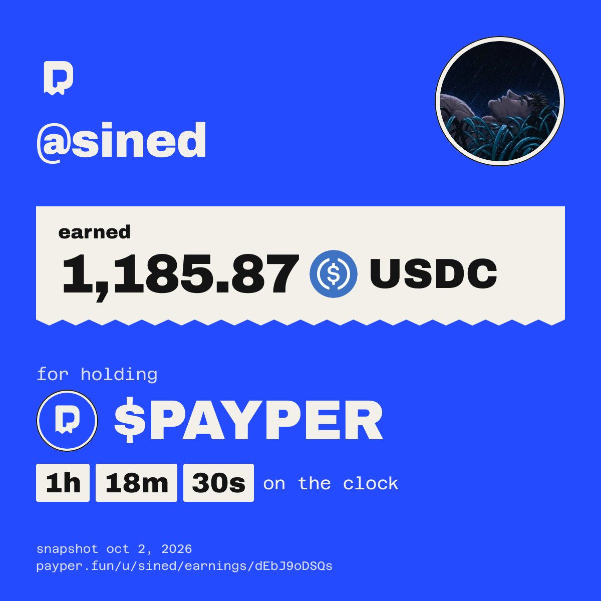 Sinedddddddd's tweet photo. earned 1,185.87 USDC for holding solana:B5bKnQXYr2NtkSY7PBVT5LnSx2fLgdrtPWYvjZKJAPAY. 1h 18m 30s on the clock. https://t.co/MMFLwEgcaC 

CRAZY TECH

solana:B5bKnQXYr2NtkSY7PBVT5LnSx2fLgdrtPWYvjZKJAPAY 
@payperfun https://t.co/MZNWA625Tt