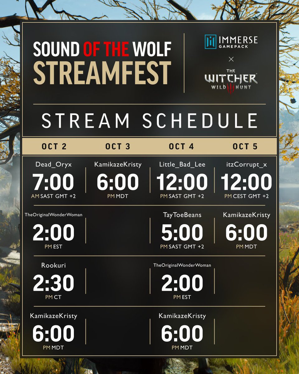 EmbodyAudio's tweet photo. The Witcher 3: Wild Hunt Remastered is out in the wild! Tune in now to the Sound of the Wolf Streamfest to celebrate and watch some of your favorite streamers play using Immerse Gamepack! https://t.co/iI8lfOXPIE