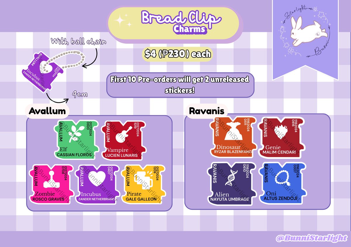 BunniStarlight's tweet photo. [PRE-ORDER] BREAD CLIP CHARMS — FSP EN COLLECTION VOL. 2 🍞✨

Bread Clip Charms for Lamentus &amp; Sontaris are finally here! ♡ Avallum &amp; Ravanis are open for pre-order!

Pre-order link: https://t.co/opjnibyQkn

🎁 First 10 orders get 2 unreleased stickers! https://t.co/4c06Kyv4sd