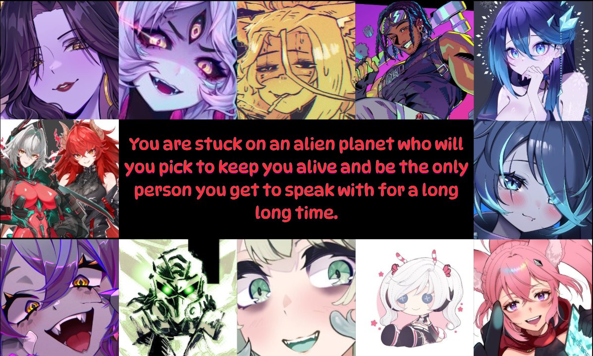 SweetbearVT's tweet photo. Whom will you choose?
#VexoriaTheSunEater #Obikatiekat #Sigrid #Nostro #Naenia #Zentreya #Spite #Jax #Heavenly #AlienMixture #AdFree #Mecha
🖤💚 https://t.co/KHVFkDd1jN