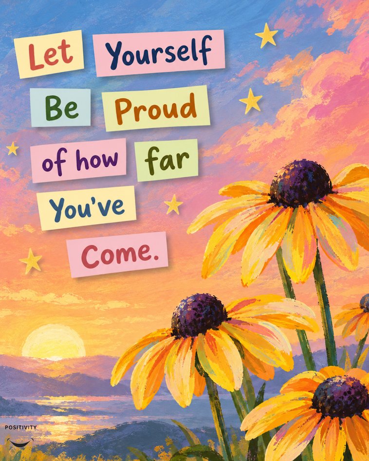 PositivitySaid's tweet photo. Take a moment to celebrate you. 

Look back at the challenges you've survived and the growth you never planned for. You've done more than you give yourself credit for. Be proud of every step, big or small, that brought you here. https://t.co/qHKwQHF9qW