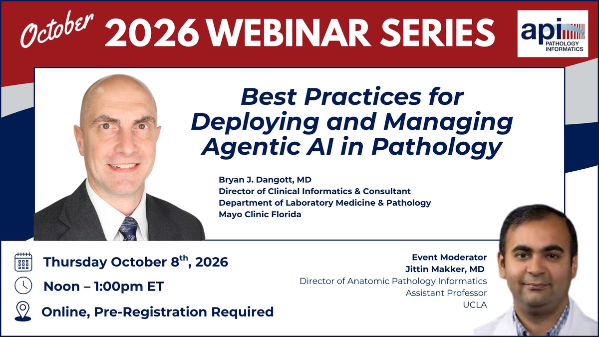 pathbytes's tweet photo. Join us next Thursday, October 8th, 12PM ET for a FREE webinar "Best Practices for Deploying and Managing Agentic AI in Pathology"
Free, pre-registration required: https://t.co/wiTh4vJWOV
#pathology #informatics #pathologyinformatics #digitalpathology #digitallab #pathtwitter https://t.co/kCl8hb4bYo