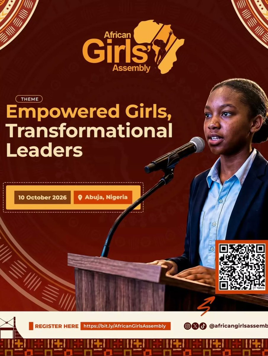 SEYNdiscover's tweet photo. African Girls' Assembly 2026 👑✨

Theme: Empowered Girls, Transformational Leaders

📅 Sat, 10 Oct
🕗 8AM
📍 Centre for Women Development, Abuja
🎟️ Free entry
📝 https://t.co/zJxibrNHDD

@africangirlsassembly #AfricanGirlsAssembly https://t.co/5bhBuqcOWG
