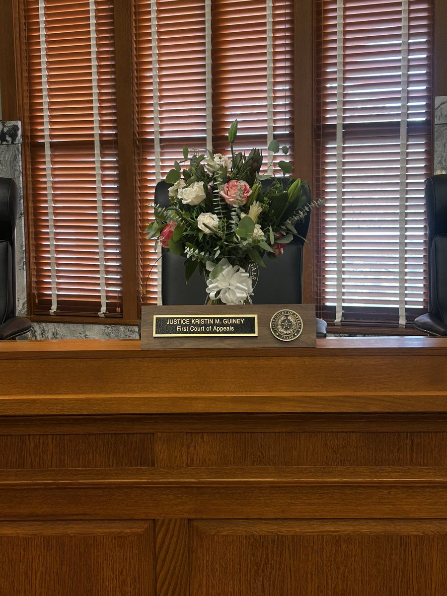 JusticeDGunn's tweet photo. Gina and I join the rest of the First Court of Appeals family in mourning the loss of our beloved colleague and friend, Justice Kristin Guiney.

Kristin was a dedicated servant of the law who enriched our court with her experience, judgment, humility, and humanity. More than that, she was a wonderful friend and colleague.

We will miss her more deeply than words can express. Our hearts are with Ed, their daughters, and all those who knew and loved Kristin during this incredibly difficult time.