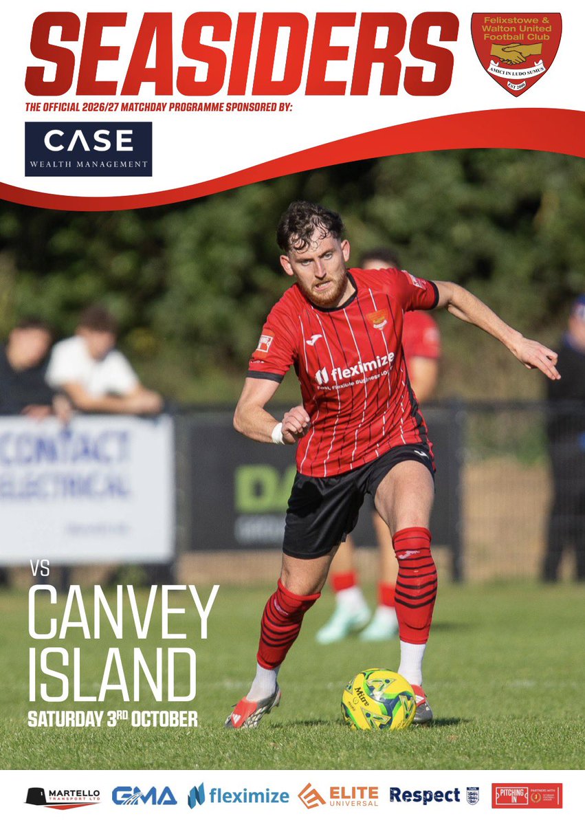 Felixseasiders's tweet photo. The Seasiders host Canvey Island in the Isthmian League North Division tomorrow at the Martello Ground.
Here’s all your essential match info… 👇

📅 Saturday 3rd October
🆚 @CIFC 
🏆 @IsthmianLeague North
📍 Martello Ground, Dellwood Avenue, IP11 9HT
🚪Turnstiles open at 1.30pm.
⚽️ Kick off 3pm.
🎟️ Admission prices- Adult £12, Concession £8, U16 £2.
🪣 Optional ‘Pound For The Ground’ fundraiser*
💰 50/50 Draw Tickets on sale at the turnstiles for £1 or 3 for £2. 
🍻 Bar open 1.30pm-7pm
🍺 🏬 ☕️ 🍭 Fanzone Hub open 1.30pm-5pm (Hot & Cold drinks, alcohol, snacks, sweets, club merch, season tickets).
🍔 Snack bar open 1.30pm-4.30pm with full matchday menu.
🤝 Match Sponsor- Schallenberg 
📺 England v Croatia 5pm
📕 Digital matchday programme available to download here https://t.co/NeuhMUdG1z
🏟️ Spectators guide to The Martello Ground- https://t.co/nqUE8OLd8K 

*Pound For The Ground- Please consider donating £1 on top of your admission. Every pound collected during 26/27 season will be spent specifically on upgrades to spectator facilities in Summer 2027.
You can also donate online here- https://t.co/Act0JvSiyJ