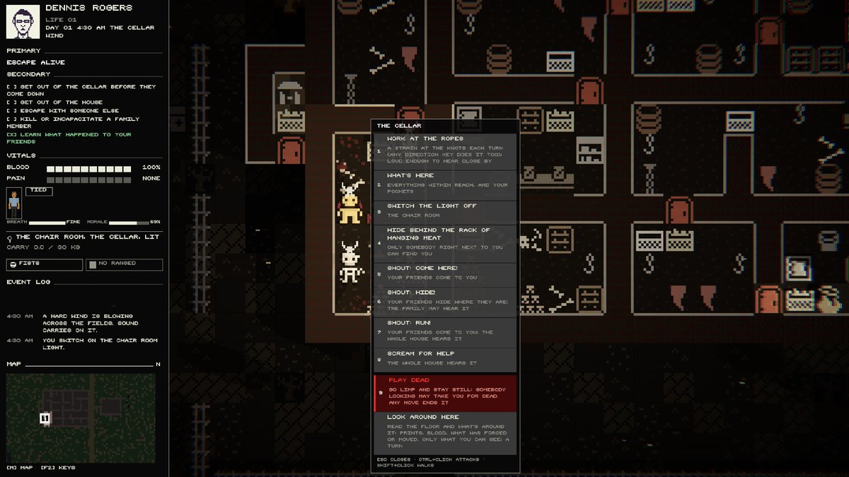 bdsgnlstudios's tweet photo. What happens if you take a traditional roguelike, drag it into the modern era, and force it to survive a slasher movie? 🔪

That's basically what I'm making.

Turn-based horror sandboxes, systemic violence, unpredictable killers, and runs that generate their own stories. 📼