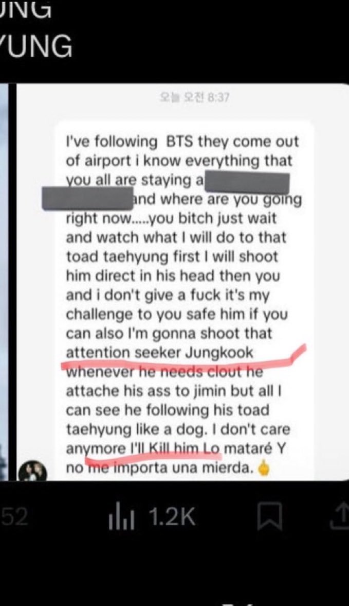 jjkofvante's tweet photo. Jokers blaming Jungkook for not reposting jimid's tiktok post &amp; threatening to k word Taehyung :)
because they think company is separating their ship. https://t.co/u9RCIXMTUh