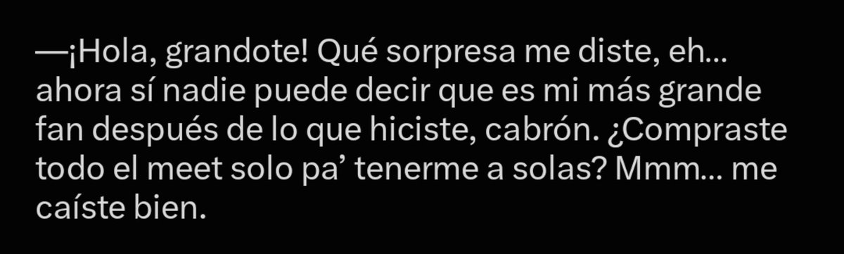 BRTTYPTTY's tweet photo. #𝔟𝔯𝔱𝔱𝔶𝔭𝔱𝔱𝔶

No pido roleen como yo, pero si un poco similar y que sean tramas no directo al sex. Les dejo un ejemplo de 1 respuesta, para que vean como roleo. Es una sola respuesta pero tuve que partirla en 3 imágenes perdon. https://t.co/xBXjGHAJZt