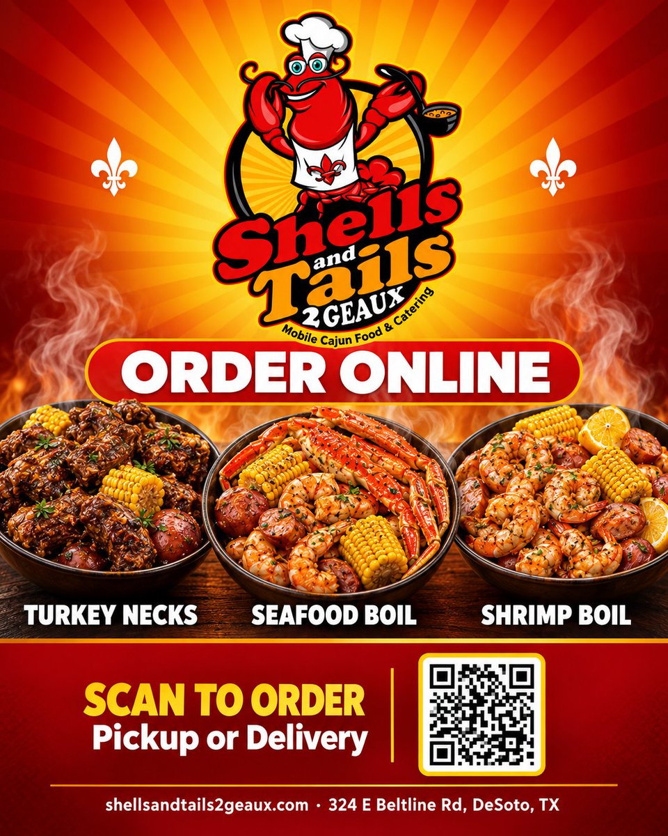 ShellsNTails2Go's tweet photo. Your Cajun craving is just a few clicks away! ๐ฆ๐ฆ๐คโจ
Find us on your favorite delivery apps:
๐ DoorDash ๐ Uber Eats ๐ Grubhub
๐ 324 E. Beltline Rd., DeSoto, TX
๐ 817-371-1947
๐ https://t.co/dekY8vB9IV
#ShellsAndTails2Geaux #OrderOnline #DoorDash #UberEats #Grubhub https://t.co/xdEsWuX5tV