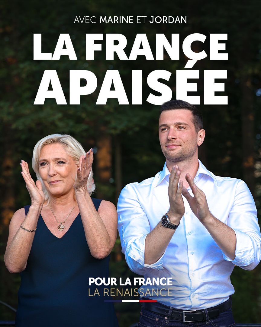 RNational_off's tweet photo. Avec Marine Le Pen et Jordan Bardella, redonnons la sécurité aux Français.

Une France en ordre, un pays en paix. 

➡️ https://t.co/JDZbwAHNml https://t.co/p4YeaTGPLW