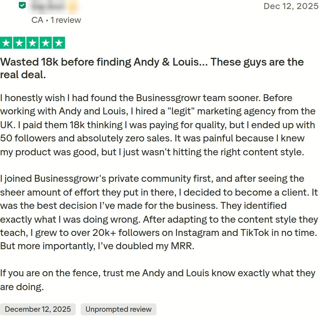 imandypham's tweet photo. Had a trading Discord owner come to us after paying a UK agency $18K for 50 followers and zero sales:

> he joined our community first and watched how we work before he became a client
> once he switched to the content style we teach, he grew to 20K+ followers across Instagram and TikTok
> his MRR doubled