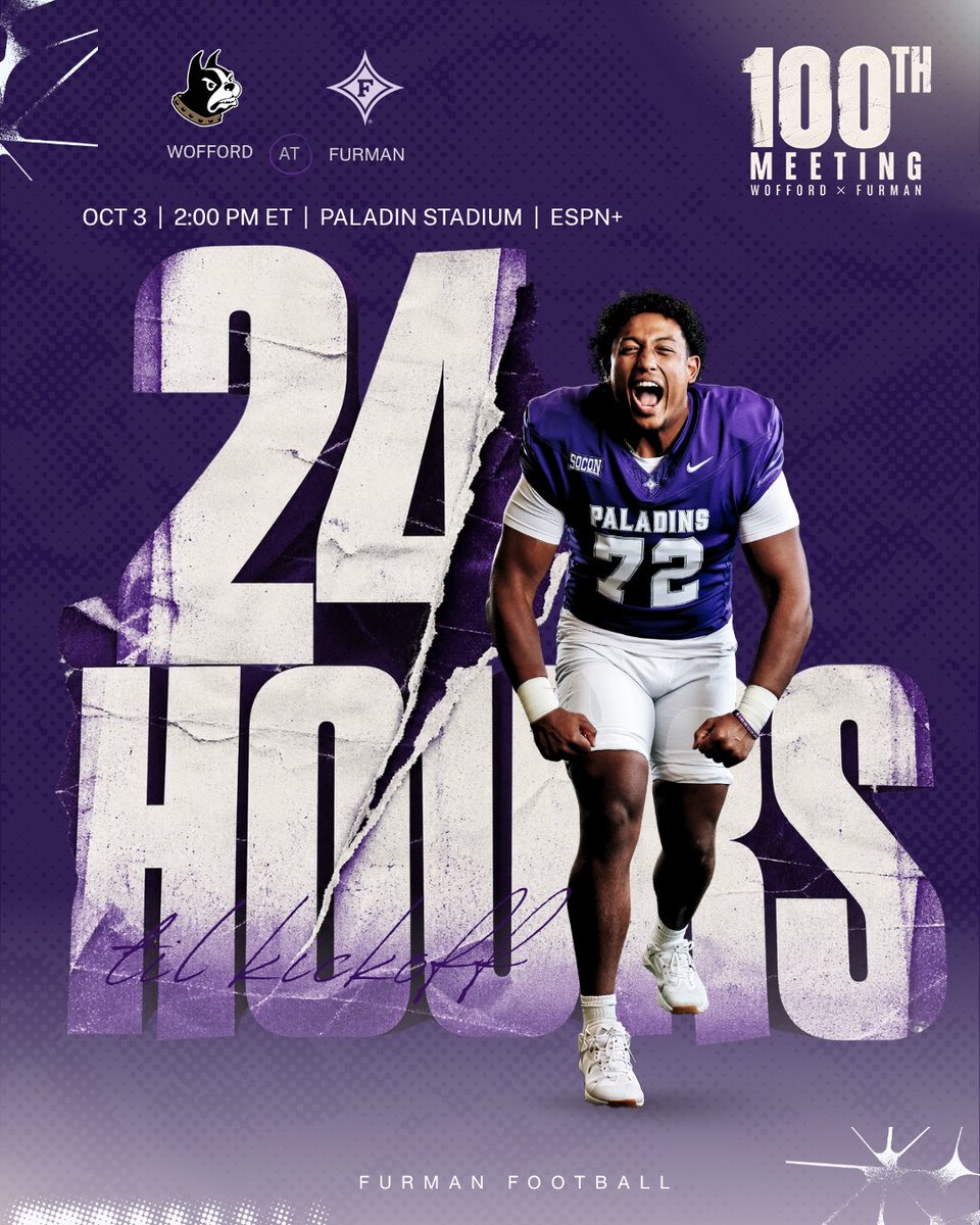 PaladinFootball's tweet photo. One more day until meeting No. 100. โ๏ธ See you at Paladin Stadium.
#EliteIsTheStandard | #FUAllTheTime https://t.co/2NIWQoo6cM