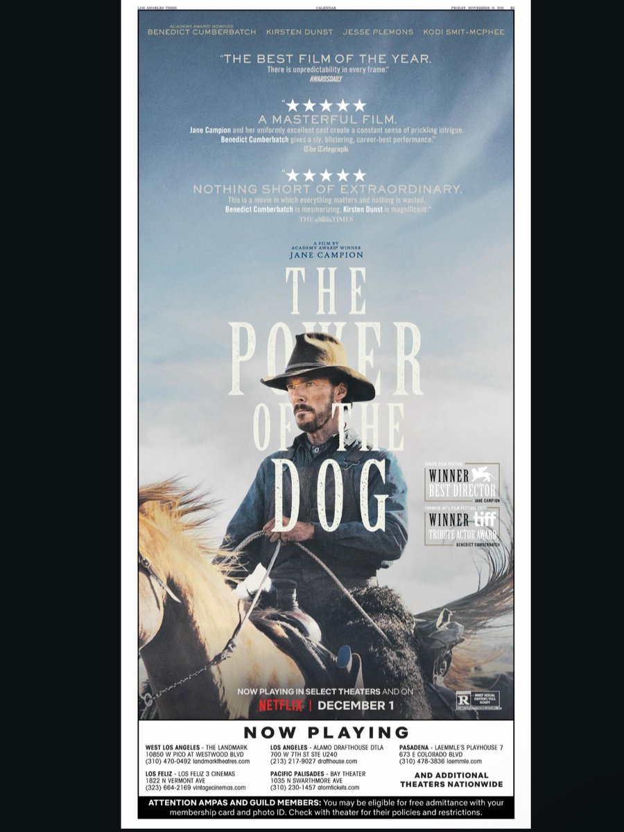 QERA01's tweet photo. November 19, 2021 @latimes_entertainment @powerofthedogfilm @netflix https://t.co/qP6vbLh22E