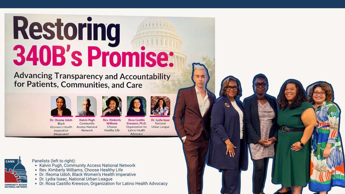 TIICANN's tweet photo. This week on Capitol Hill, 340B Policy Director @kalvin_pugh joined esteemed panelists from @blkwomenshealth, Choose Healthy Life, @OLHAAdvocacy, and @NatUrbanLeague to discuss #340B reform, including patient and community perspectives on access, transparency, and accountability. https://t.co/dl5VjQupYU