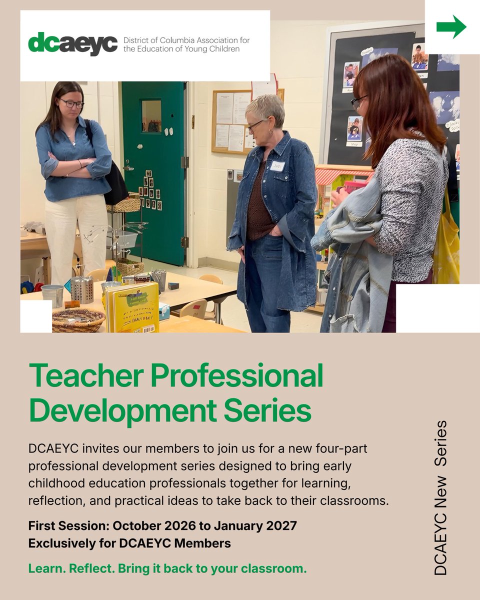 DCAEYC's tweet photo. We are excited to introduce the DCAEYC Teacher Professional Development Series, a four-part, in-person series created for early childhood education professionals.  Learn more about each session and register through the links in our bio. https://t.co/CEN8qqtrRT

#DCAEYC https://t.co/SmLaV2niaV