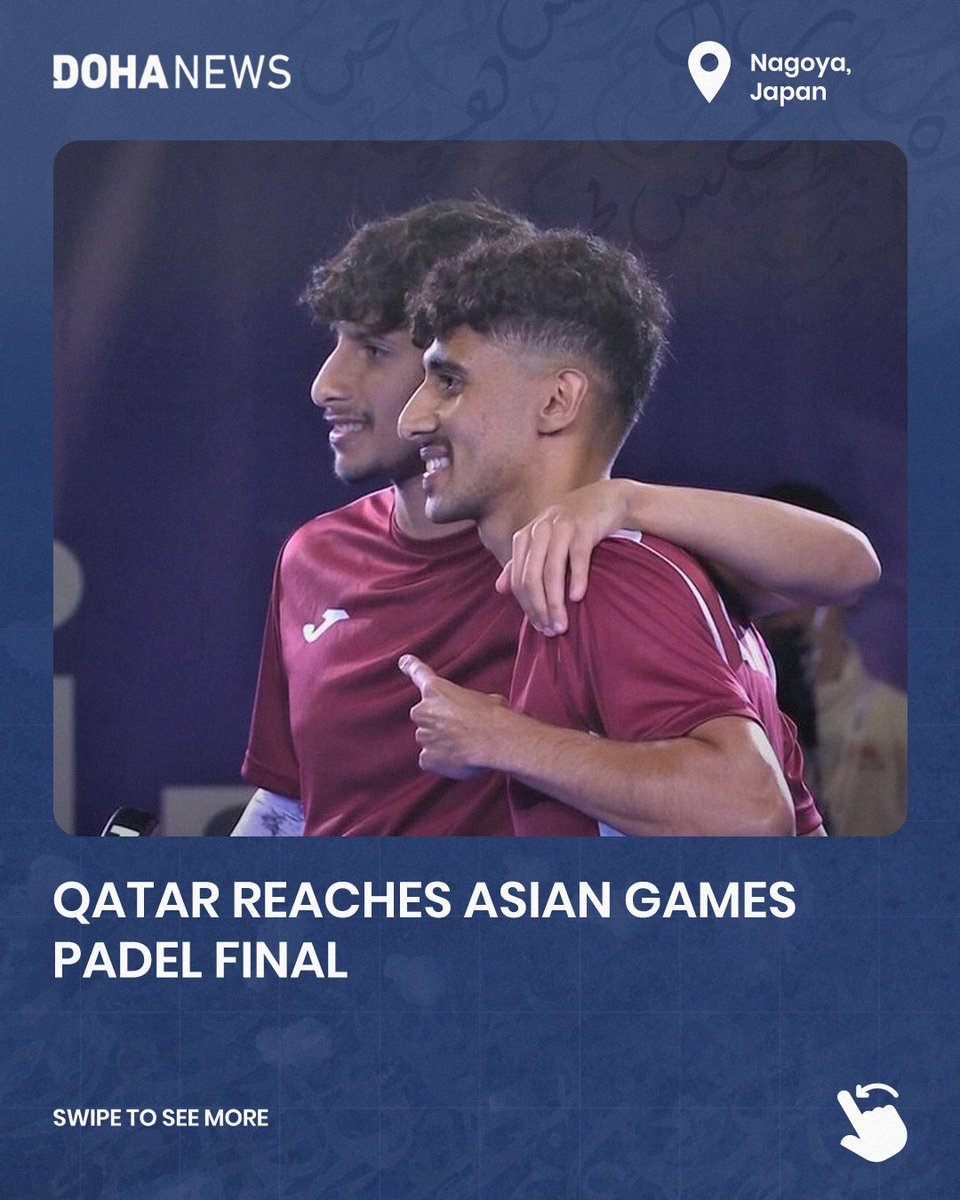 dohanews's tweet photo. #Qatar’s Rashed Nawaf and Mishari Nawaf secured a place in the men’s padel final at the Aichi-#Nagoya 2026 #AsianGames after defeating #Iran’s Hami Joulistan and Aria Roghani 6-4, 6-2 in Friday’s semi-final. The #Qatari pair will face Malaysia’s Christian Didier Chin and Aidan Younes for gold on Saturday.
