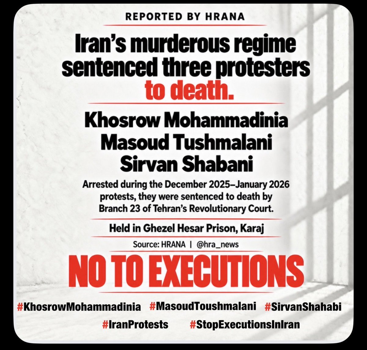 Ola20251832772's tweet photo. #خسرو_محمدی‌نیا 
#مسعود_توشمالانی 
#سیروان_شعبانی 
توسط رژیم آدمکش و تروریستی جمهوری اسلامی به اعدام محکوم شده اند. 
هموطن در دفاع از جان عزیزانمان همراه شو https://t.co/qFPVBSB7nL