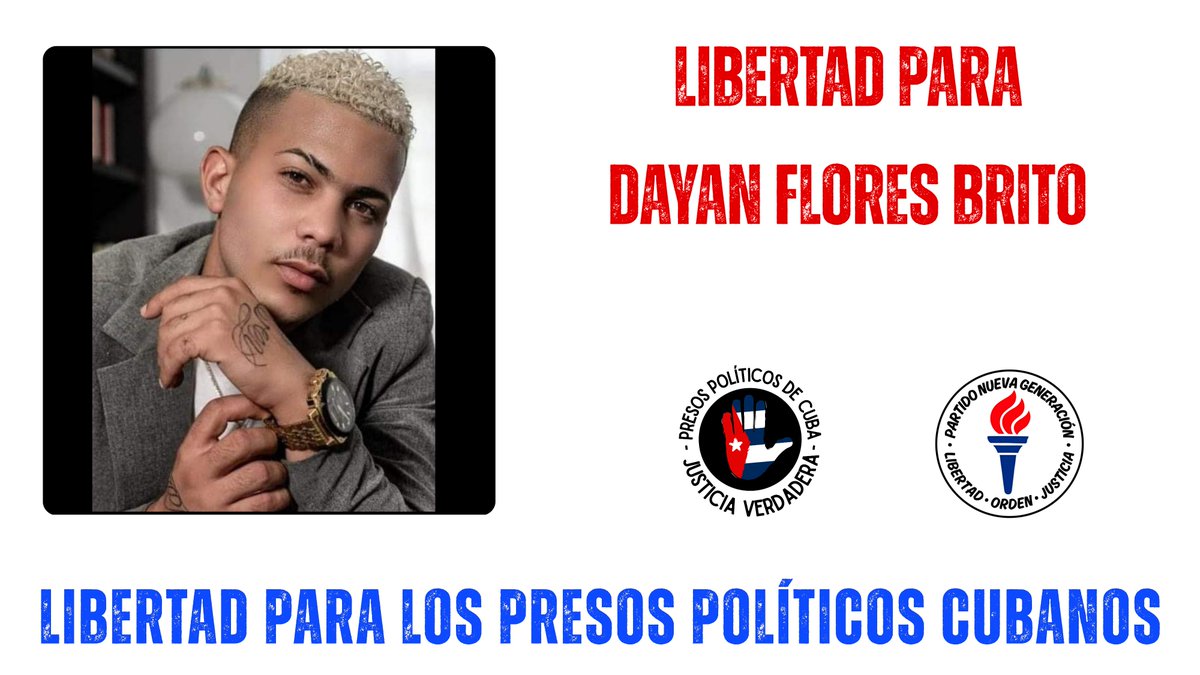 PartidoPNG2026's tweet photo. Dayan Flores Brito.

1.339 presos políticos. 155 mujeres. 14 personas que siguen presas tras ser detenidas siendo menores. Cifras de Prisoners Defenders, agosto 2026.

#PartidoNuevaGeneracion #PNG #CubaLibre #LibertadOrdenYJusticia https://t.co/evzow2p9QX