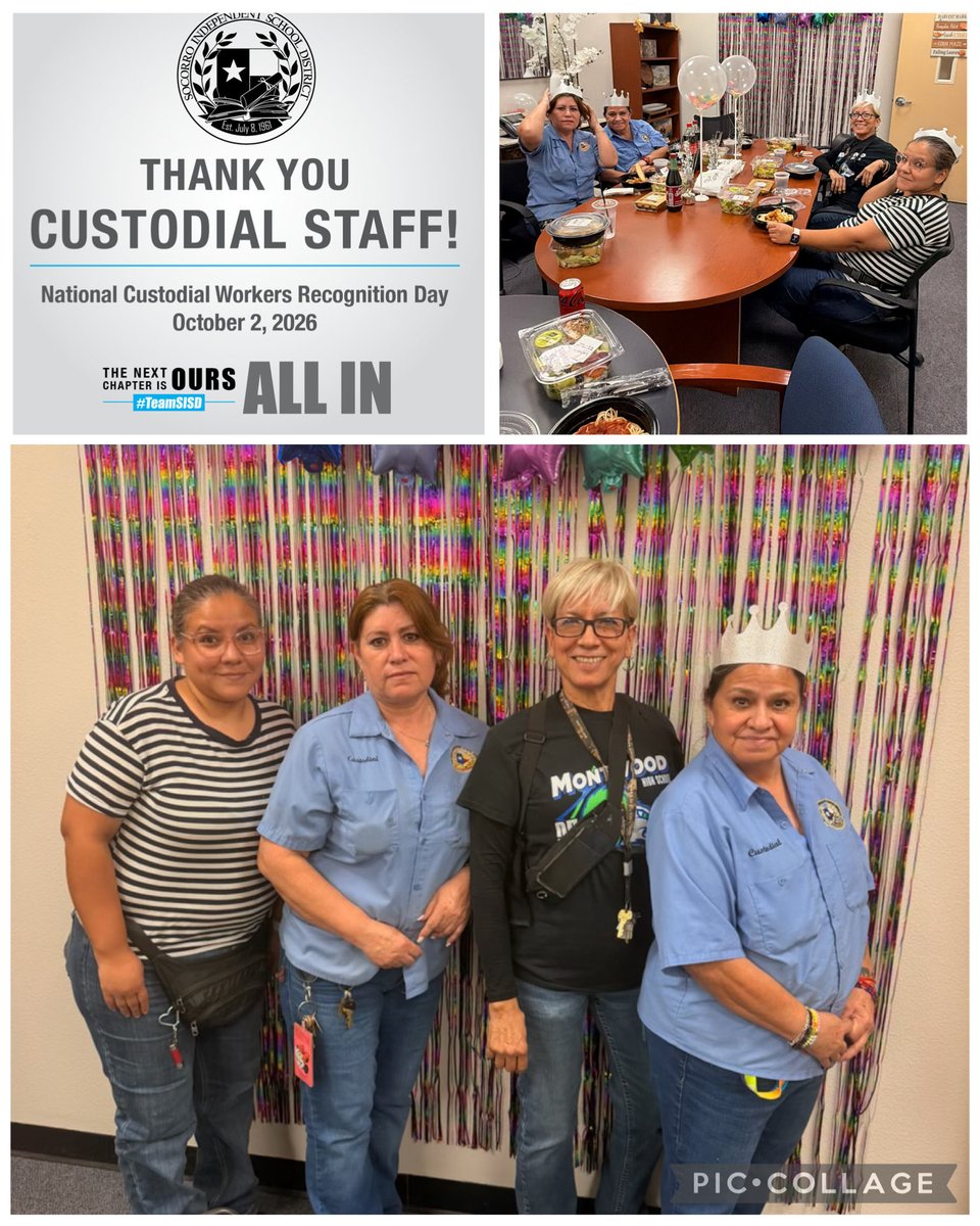 BSybert_Prek8's tweet photo. Celebrating our amazing custodial team! 💙 

These wonderful ladies work hard every day to keep our campus clean, safe, and welcoming. We are so grateful for all they do for our Scorpion family! 🦂🩷 #TeamSISD https://t.co/1Uu3wGBYAW