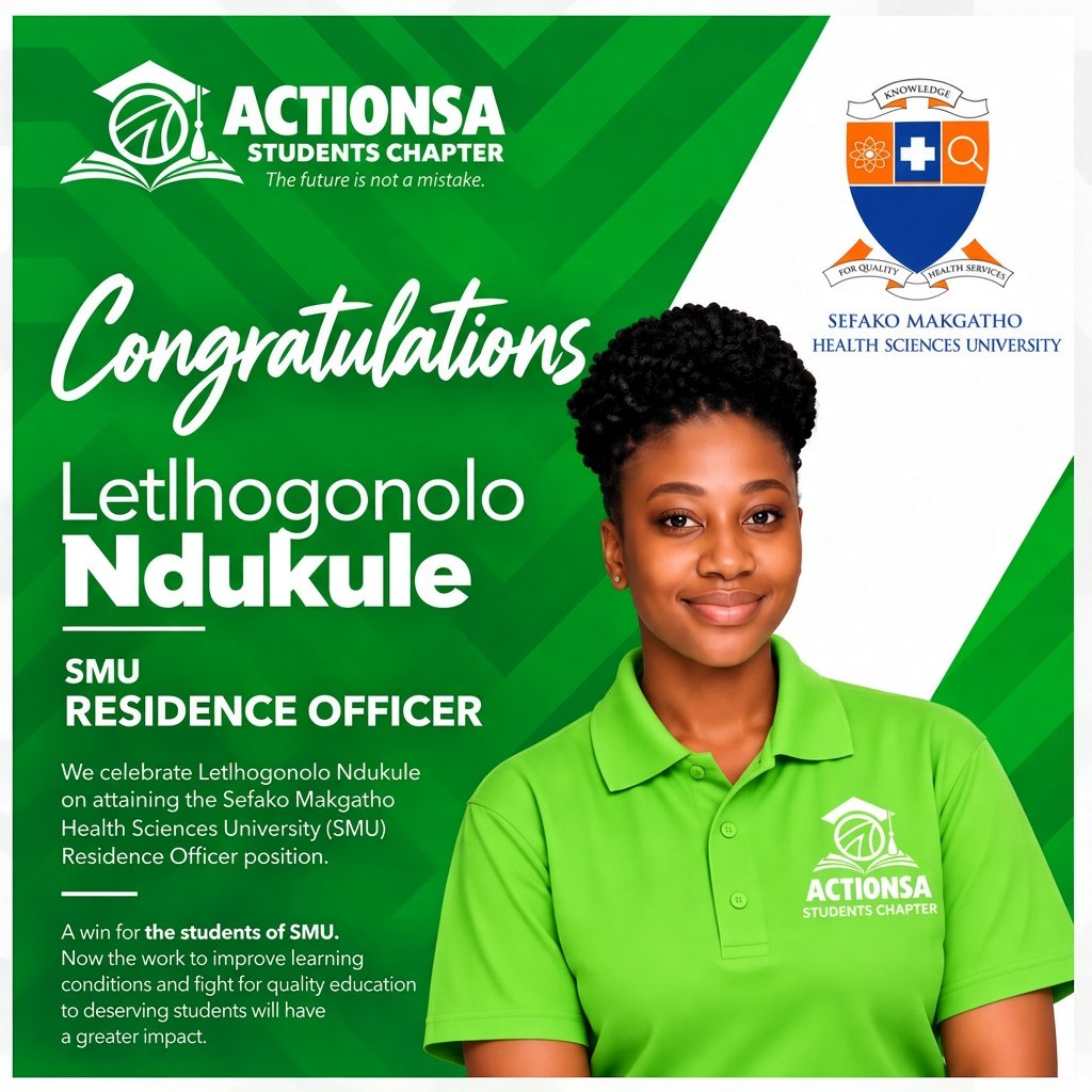 StudentsChapter's tweet photo. Congratulations to our ActionSA deployees Letlhogonolo Ndukule our SMU Residence Officer and Security indeed The Future Is Not A Mistake 💚 https://t.co/DsNYEiuGj7