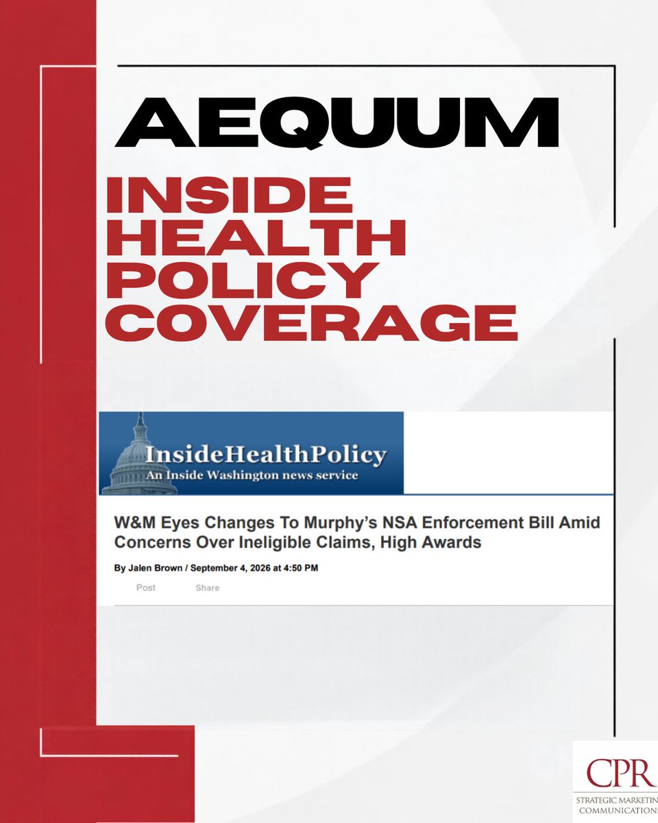 CPR_Comm's tweet photo. This feature Friday, see what we did to secure powerful media coverage like aequum's feature in Inside Health Policy. 

#FeatureFriday #PR #MediaRelations #HealthPolicy #CPRStrategic https://t.co/KWNKZeGjRQ