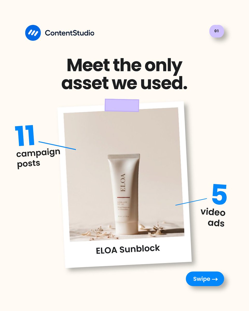 ContentStudioio's tweet photo. We gave Claude Code one product photo of a sunblock.

It came back with a launch campaign of 11 posts and five video ads, all built and scheduled through ContentStudio.

Both builds are on our YouTube:
1. https://t.co/eWXNKMEUkz
2. https://t.co/io694sr8am

#ClaudeCode #AIMarketing