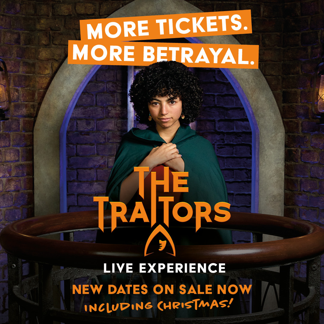 LiveNationUK's tweet photo. Take your seat at The Round Table and let the mind games begin at The Traitors: Live Experience 🗡️

🎟️ Grab tickets now 
🔗 https://t.co/kq8PqSOjuz https://t.co/h3iqWjY3nO