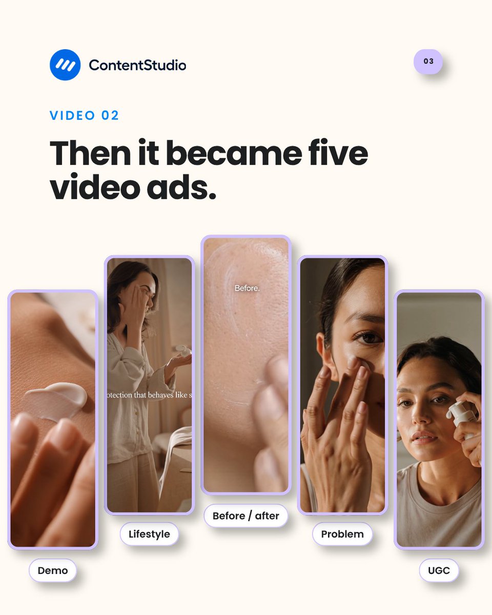 ContentStudioio's tweet photo. We gave Claude Code one product photo of a sunblock.

It came back with a launch campaign of 11 posts and five video ads, all built and scheduled through ContentStudio.

Both builds are on our YouTube:
1. https://t.co/eWXNKMEUkz
2. https://t.co/io694sr8am

#ClaudeCode #AIMarketing