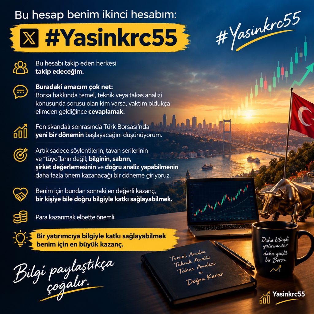 YasinKrc55's tweet photo. Bu hesap benim ikinci hesabım: #Yasinkrc55

Bu hesabı takip eden herkesi takip edeceğim.
Buradaki amacım çok net:

Borsa hakkında temel, teknik veya takas analizi konusunda sorusu olan kim varsa, vaktim oldukça elimden geldiğince cevaplamak. https://t.co/YhoFuk3DQu