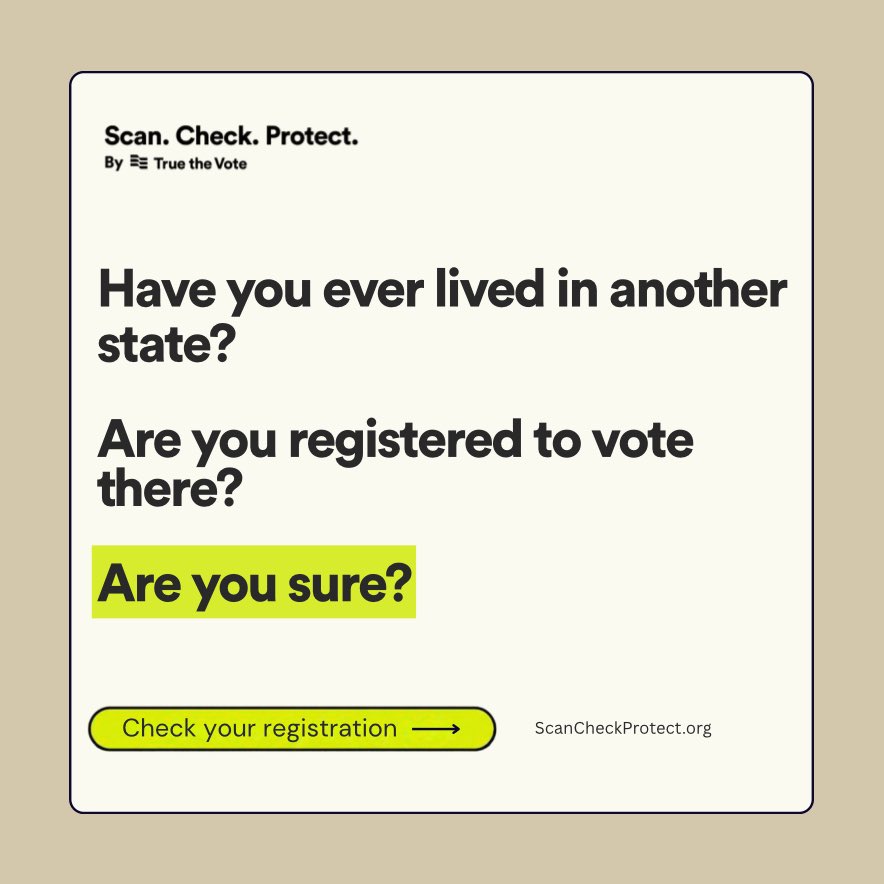 TrueTheVote's tweet photo. Ever moved? Your old registration might still be active back in your previous state. It happens more often than people think, because a new registration doesn't always cancel the old one. Take two minutes to check where you're registered and clean up anything that shouldn't be there. Clean voter rolls start with each of us.

https://t.co/G5yLzMz5zr