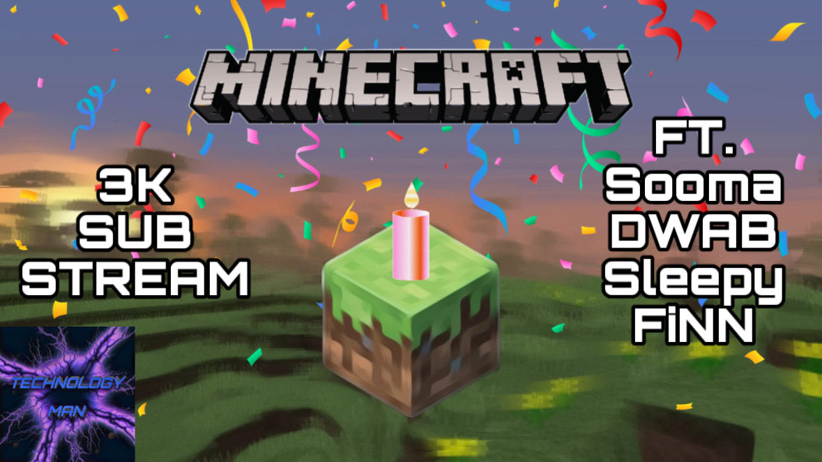 Technology_Man_'s tweet photo. WOOOHOOOO Minecraft celebration stream for 3K subs on YouTube starts at 7pm MTN TIME!
Join Sooma, DWAG, Sleepy and FiNN for some more Minecraft chaos! Modded of course
#minecraft #minecraftstream #minecraftmodded #moddedminecraft #gaming #stream #streamer #streaming https://t.co/xGpiPlXfeL