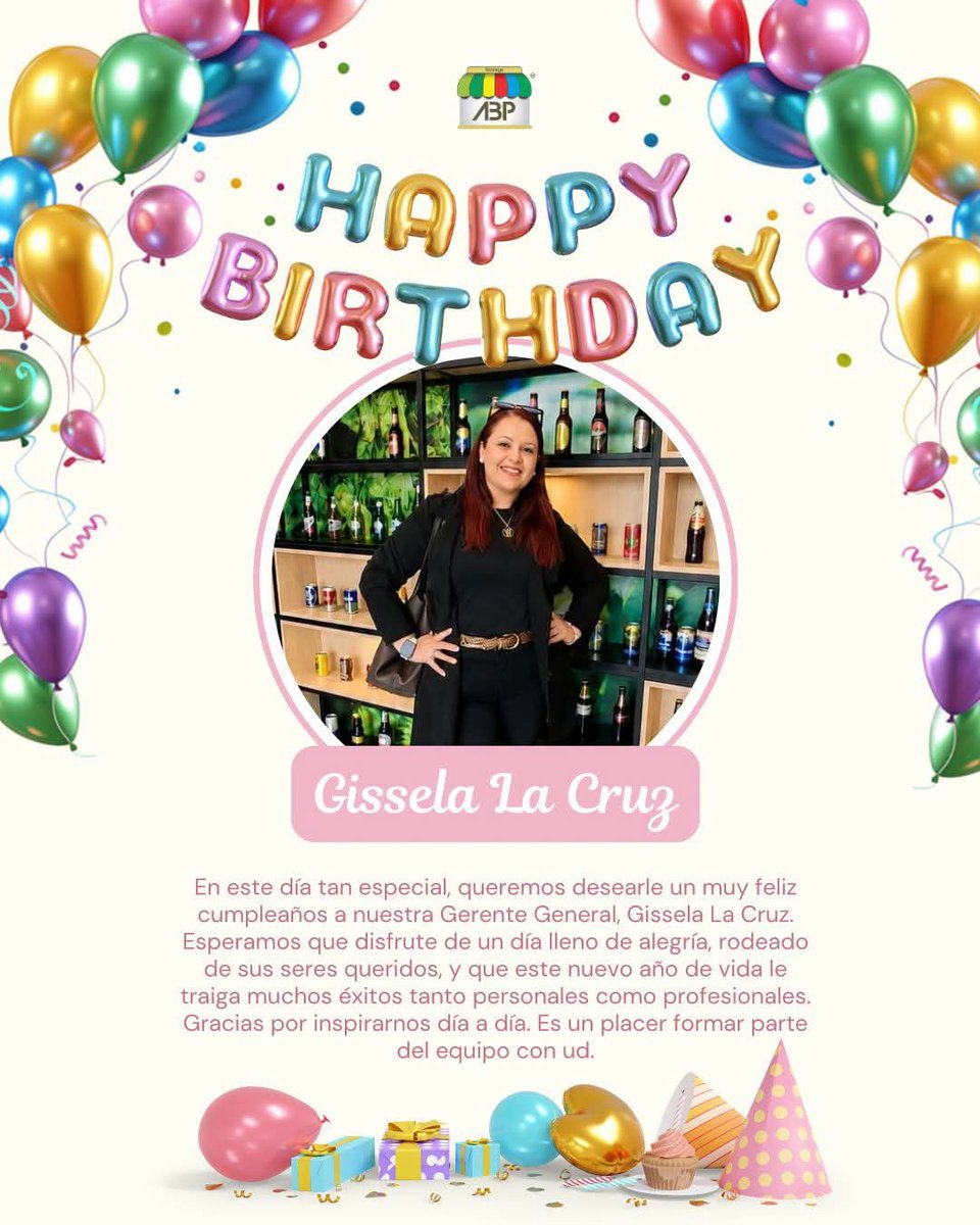 ABPBodegasPeru's tweet photo. 🎉🎂 ¡Feliz cumpleaños, Gissela! 🎂🎉
Desde la Asociación de Bodegueros del Perú (ABP) queremos saludar con mucho cariño a nuestra Gerente General, Gissela La Cruz, en este día tan especial. 💚
#FelizCumpleaños #GisselaLaCruz #ABP #AsociaciónDeBodeguerosDelPerú #Celebración https://t.co/pIplA9VeP1