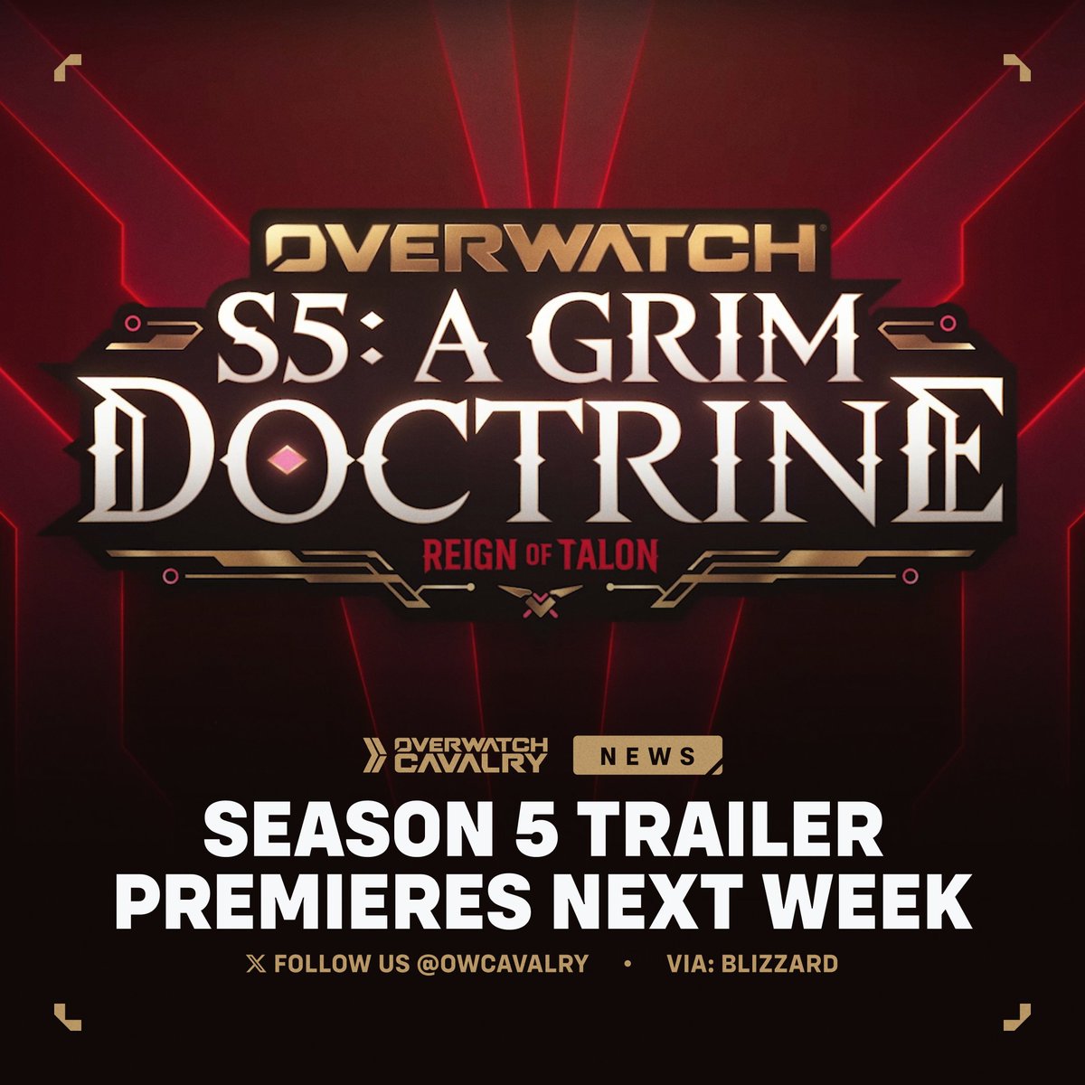 OWCavalry's tweet photo. New Upcoming #Overwatch Trailer 🦇

Get your first look at the new Battle Pass, Mythic Skin, Shop Cosmetics, and more in "Season 5: A Grim Doctrine" on Monday, October 05.

What are you most excited for? 💭 https://t.co/Fl6SNI2Cdy