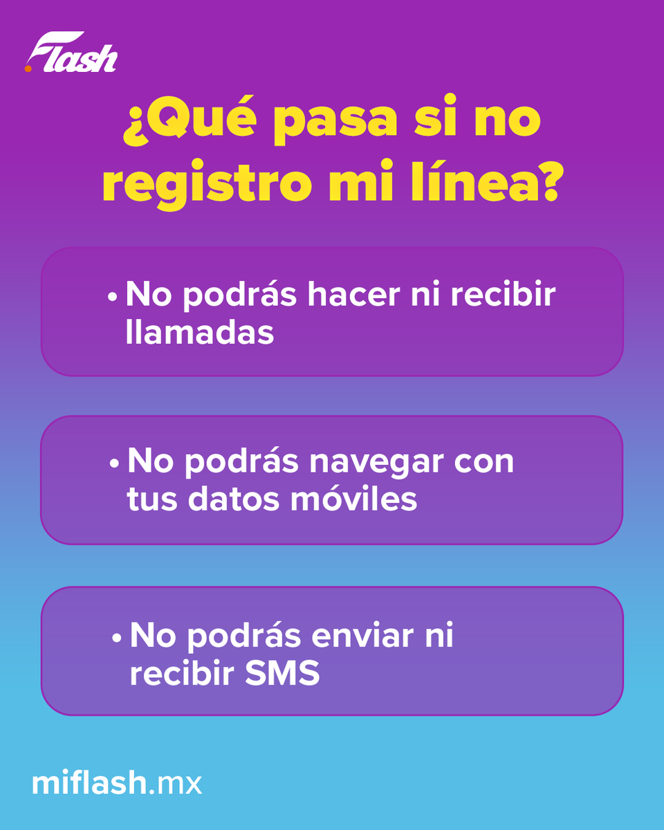 FlashOficialMX's tweet photo. No se te vaya a pasar el registro de tu línea. Si tu número termina en 4, el 15 de octubre es tu fecha límite 📲
No esperes hasta el último día, hazlo ahora. Es rápido y seguro.
Registra tu línea Flash: https://t.co/NVxbMfqANb
#TurboCel #RegistroDeLíneas https://t.co/MBBHjrKWMb