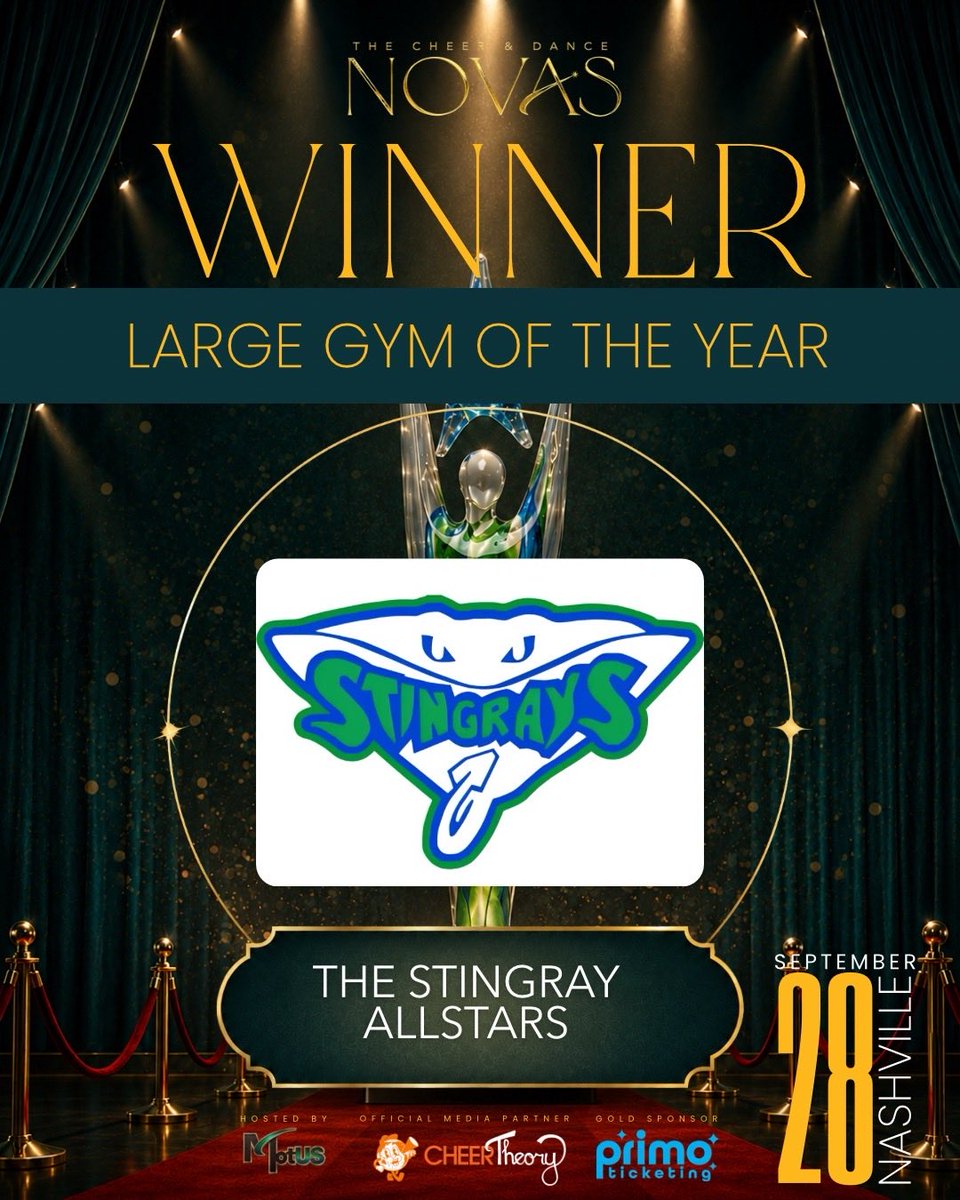 LetsGoRays's tweet photo. We are so grateful to have received the Large Gym of the Year from The Cheer and Dance Novas!! Thank you to all of our family and fans that pour so much love into our program!! 💙💚

#TheStingrayAllstars #RAYSthestandard #LetsGoRays #OneOfAKind https://t.co/TLednLGQSB