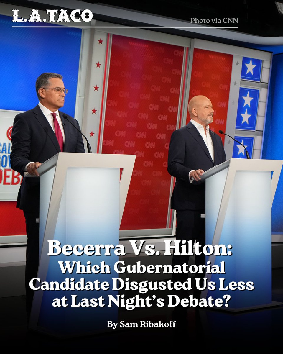 LATACO's tweet photo. The first debate between candidates for California governor, streamed on CNN on Wednesday night. Two millionaires—one milquetoast and one MAGA—are facing off to decide Californians' fate.

The full recap: https://t.co/fZUmYmPbNN 

By @SamRibakoff https://t.co/6gNHO8TX7S