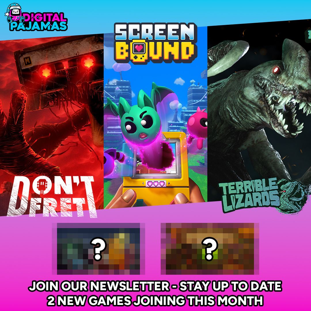 DigitalPajamas's tweet photo. October is FULL of news from Digital Pajamas! Join our newsletter to keep a closer eye on @DontFretGame, @Screenbound, @TerribleLzrds, and more!

Sign Up: https://t.co/7BKvNmOjrW https://t.co/Mj5szba2hD