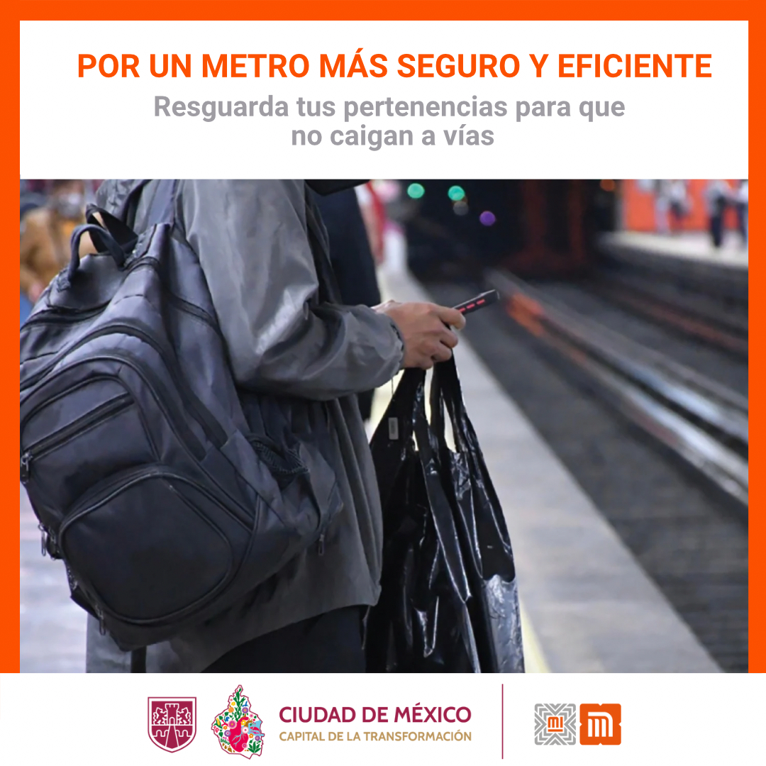 MetroCDMX's tweet photo. Sigue estos consejos para evitar la caída de objetos personales a vías y retrasos en el servicio: 

🔸Resguarda tus pertenencias (celulares, audífonos, carteras y paraguas). 
🔸No tires basura. 
🔸No rebases la línea de seguridad. 
🔸Antes de entrar, permite salir. https://t.co/PTj7H9u33b