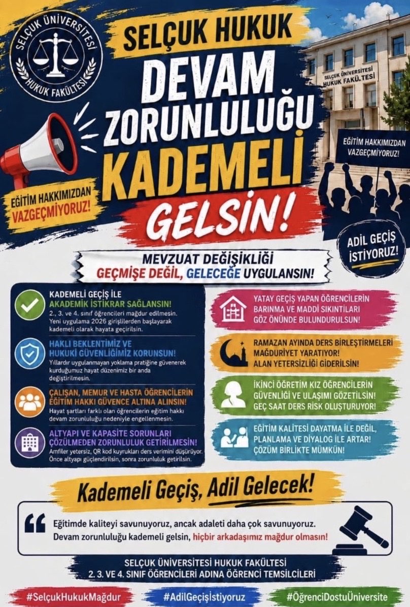 selin2u's tweet photo. Selçuk Hukuk 40 yıldır süren teamülün gereğini istiyor! İİBF ve diğer fakülteler gibi esnetme kararı bizim de en doğal hakkımız. Mağduriyetler giderilsin, sesimiz duyulsun!
#selcukhukuk #suhfyoklamayikaldir #suhfyoklamahayir @bakbulutberrin @latifselvi42 https://t.co/mU5i9WfGK2