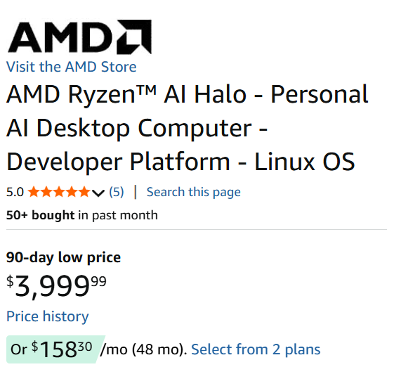 AzorFrank's tweet photo. BTW @AMDRyzen AI Halo with 128GB is still available for $3999: https://t.co/eArMoz6buz https://t.co/svxlVRQDTC