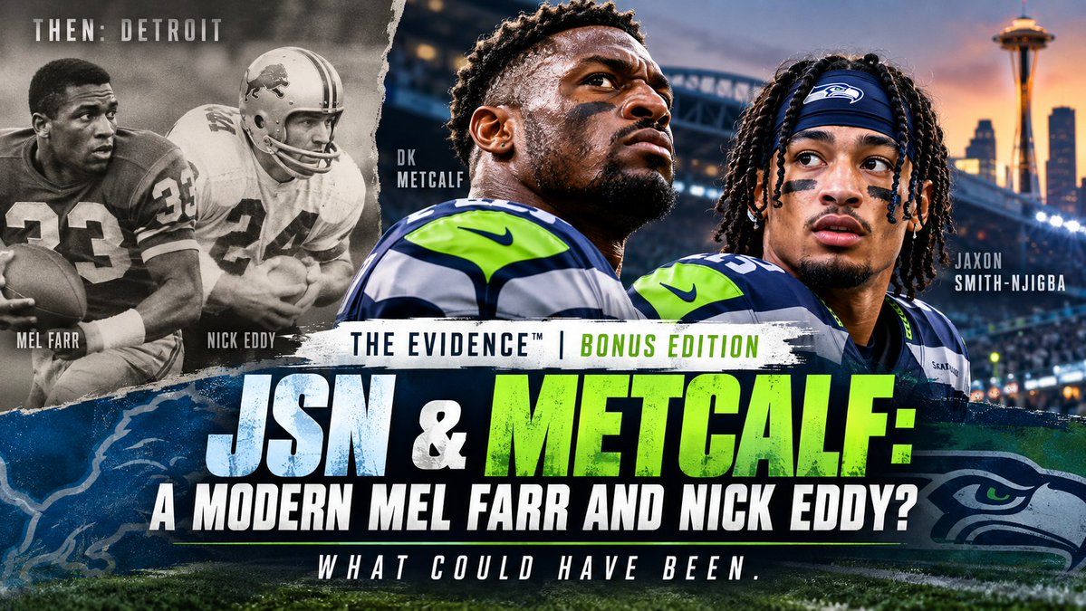 KimWojcinski's tweet photo. THE EVIDENCE™ | BONUS EDITION
JSN & METCALF: A MODERN MEL FARR AND NICK EDDY?

What could have been.

The evidence will be presented. The verdict is yours.

Some of the most fascinating combinations in sports history are not the ones that failed. They are the ones that disappeared before anyone learned what the finished product might have looked like.

The thought returned Thursday night while watching DK Metcalf remind everyone that the physical force Seattle once placed opposite Jaxon Smith-Njigba has not disappeared. 
Against Cleveland, Metcalf caught five passes for 115 yards, averaging 23 yards per reception, with a 43-yard gain in Pittsburgh’s 27–24 loss. It was his best receiving performance of the young season and the kind of night that resurrects an uncomfortable question in Seattle: what would this look like if that DK Metcalf were still lined up across from this Jaxon Smith-Njigba?

Detroit built its own version of that question nearly sixty years ago.

The Lions drafted Notre Dame halfback Nick Eddy in the second round of the 1966 draft, then waited for him to finish his college career. He was worth the wait. Eddy was an All-American who finished third in the 1966 Heisman voting, behind Steve Spurrier and Bob Griese.

A year later, Detroit used the seventh overall pick on UCLA’s Mel Farr. Two gifted young backs reaching the Lions in the same season looked like the beginning of something opponents would struggle to solve.

Farr did his part immediately. As a rookie in 1967 he ran for 860 yards, caught 39 passes, totaled 1,177 yards from scrimmage, made the Pro Bowl and was named the NFL’s Offensive Rookie of the Year.

Eddy’s luck had started turning months earlier. On the trip to East Lansing for the 1966 Notre Dame–Michigan State “Game of the Century,” he slipped on the metal step of the team train and reinjured his shoulder. One of college football’s best backs watched one of college football’s most famous games from the sideline. In Detroit, knee injuries took over, and he finished his Lions career with 523 rushing yards.

Then the injuries found Farr. He needed knee surgery in 1968. In 1969, a hit from Chicago’s Bennie McRae snapped a knee ligament in half, an injury considered worse than the first. Farr fought back to a second Pro Bowl in 1970, but the explosive rookie of 1967 never fully returned. In March 1974 the Lions traded him to Houston, and he retired twelve days later.

Opponents never solved the Farr-Eddy backfield because they never had to. Knees settled the question before any defensive coordinator could, and Detroit never saw both backs healthy and in their primes at the same time.

Seattle may have created a modern version of that question, with one difference that makes it linger longer. Detroit’s experiment was ended by injury. Seattle’s was ended by a decision.

Jaxon Smith-Njigba and DK Metcalf were never just two good wide receivers occupying the same depth chart. They attacked defensive backs in opposite ways, and that contrast is what made the possibilities so intriguing.

Anyone who watched Metcalf in Seattle remembers the physical spectacle.

At 6-foot-4 and roughly 235 pounds, with sprinter speed attached to that frame, he could turn a contested ball into something resembling a rebounding drill between players from different weight classes. On some catches he seemed to hang in the air longer than the defender, twisting until he was almost horizontal, appearing to lay on his back above the turf while somehow securing the football. Russell Wilson once called him “the best in the world at what he does.”  At the time, I found that statement hard to refudiate.

If the defender stayed between Metcalf and the football, DK could go through him, over him or around him. If the defender survived the catch point, his job still was not finished because Metcalf could put a hand into his chest, extend the arm and leave him wondering how a wide receiver had just treated him like a blocking sled.

Smith-Njigba’s cruelty is entirely different. JSN rarely needs to overpower anyone because the defender frequently discovers that he is guarding space JSN has already left. Smith-Njigba slices through coverage, changes tempo, attacks leverage, plants, redirects and creates separation in spaces that appear closed until he passes through them. Metcalf could leave a defender on the ground. JSN can leave him standing upright, looking toward the sideline as though somebody forgot to tell him where the receiver was going.

One could stiff-arm you into the ground while the other could leave you speechless, and Seattle once had both of them in the same huddle.

That was the tantalizing possibility when Seattle drafted Smith-Njigba in 2023. 

The Seahawks already had Metcalf, one of the most physically unusual receivers in football, and Tyler Lockett, one of the league’s finest technicians. JSN entered that established structure instead of becoming its focal point, which helps explain why the Metcalf–Smith-Njigba pairing never reached the version that looks so intriguing in hindsight.

Smith-Njigba caught 63 passes for 628 yards as a rookie, then surged to 100 receptions and 1,130 yards in 2024. Metcalf still produced 992 receiving yards despite missing two games. Seattle had a 1,100-yard receiver whose arc was climbing, lined up beside a receiver who had already posted three 1,000-yard seasons in Seattle.

Then the combination ended.

After Metcalf requested a trade, Seattle sent him and a sixth-round pick to Pittsburgh in March 2025 for the No. 52 overall selection and a seventh-round pick. That closed Metcalf’s six-year Seattle career: three 1,000-yard seasons, two Pro Bowl selections and what was then a franchise single-season record of 1,303 receiving yards in 2020.

That record lasted exactly one season after he left.

Smith-Njigba exploded. In 2025 he caught 119 passes for an NFL-leading 1,793 yards and 10 touchdowns, breaking Metcalf’s franchise mark by nearly 500 yards. He was a unanimous first-team All-Pro and the Associated Press Offensive Player of the Year, and Seattle went 14-3 and beat New England 29-13 in Super Bowl LX.

Through Seattle’s first three games of 2026, JSN added 27 receptions for 405 yards and six touchdowns, with games of 122, 155 and 128 receiving yards. 

The question therefore is no longer what Smith-Njigba might eventually become. We have seen enough to know.

What if Seattle could have put this JSN beside DK Metcalf?

Not the rookie learning an NFL offense or the second-year receiver hinting at what was coming, but the finished version who bends coverage toward him before the football is snapped.

Put that player on one side of the formation and Metcalf on the other, and a defensive coordinator inherits an unpleasant geometry problem. Tilt the safety toward Metcalf and Smith-Njigba receives room to slice underneath, break across the middle and attack the leverage of the remaining defenders. Rotate coverage toward JSN and Metcalf gets the one-on-one chances that made him terrifying in Seattle. 

Press Metcalf and risk allowing a 235-pound receiver with elite speed to win physically at the line. Play off JSN and hand him the space he uses to manipulate a defender before cutting through the opening.

One receiver could beat your cornerback at the catch point while the other could beat him before the football was thrown.

There is also a psychological side that receiving totals cannot measure. A cornerback preparing for Metcalf knows he may spend the afternoon wrestling one of football’s strongest receivers, defending vertical routes against elite speed and trying to survive contested catches against a man who can rise above him and secure the ball from positions that barely look anatomically possible. 

The cornerback on the other side gets no relief because his assignment is JSN, whose routes force him to process leverage, acceleration, deceleration and direction changes before the play has fully developed.

Football defenses are built to limit choices. Metcalf and Smith-Njigba together could have multiplied them.

That does not mean Seattle made the wrong decision. The Seahawks won the Super Bowl without Metcalf, which ends any argument that trading him kept Seattle from the summit. 

The front office also had salary, roster construction and Metcalf’s trade request to weigh. The return included a second-round pick, and what happened next gives the front office strong evidence that its broader restructuring worked.

But winning without a player does not answer what might have happened with him. That is a different question.

Seattle learned that Smith-Njigba could become one of the most productive receivers in football. It already knew Metcalf could produce 1,000-yard seasons, threaten deep, dominate physically and make catches that looked less like receiving technique than aerial combat.

Thursday night in Cleveland supplied another reminder that the physical traits never left: five catches, 115 yards and repeated evidence that when Pittsburgh could get him the football, Metcalf could still change the dimensions of the field.

What Seattle never learned was what opposing defenses would have done with both players on the field as established problems at the same time.

 The comparison to Mel Farr and Nick Eddy is not positional or statistical. Farr and Eddy were running backs in another era and another offensive system. The connection is the unfinished experiment, and the two experiments ended in opposite ways.

Detroit never got to choose. Farr’s knees and Eddy’s knees made the decision, and the Lions spent the rest of that era with a question no one could answer.

Seattle got two seasons of Smith-Njigba and Metcalf together, but only while one half of the pairing was still developing. 

It never got the version we can now imagine: mature JSN and DK Metcalf lined up together after Smith-Njigba had become a receiver who commands a defense by himself. Detroit’s question was taken away. Seattle’s was traded away, with full knowledge of what Metcalf was and only a partial view of what Smith-Njigba was about to become.

Perhaps it would have been financially unsustainable. Perhaps Metcalf would not have accepted sharing the targets. Perhaps Seattle’s offense would have leaned too heavily on its receivers. Perhaps the draft capital and financial flexibility from the trade ultimately gave the organization more value. Those possibilities deserve consideration, as does the possibility that Seattle once had the ingredients for the most physically and stylistically contrasting receiving tandem in football and split them up just before one half became Offensive Player of the Year.

Thursday night was another reminder of why the question refuses to disappear.

DK Metcalf can still rise into the air, take the football away from a defender and turn a routine completion into a collision. Jaxon Smith-Njigba can cut through a secondary so fast that the defender sometimes appears to be searching for an explanation.

One could beat you with force while the other could beat you with geometry.

Seattle will never know what the finished combination might have become, and neither will anyone who remembers Detroit in 1967.

Years from now, when Seahawks fans look back on this period, they may remember the championship, the trades, the contracts and the statistics and still allow themselves one question Lions fans have carried for six decades:

What could have been?

The evidence has been presented. The verdict is yours.