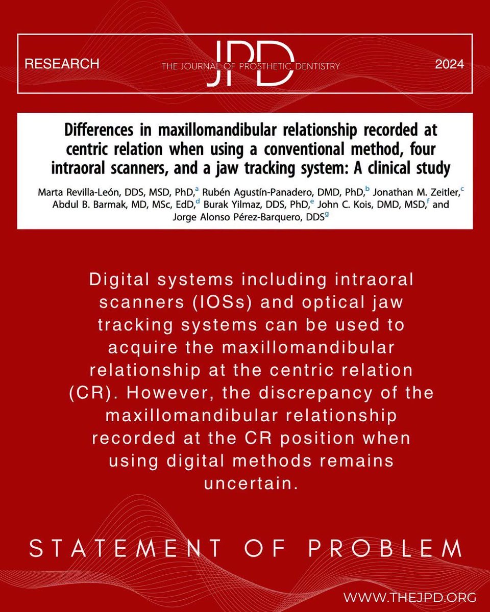 drAnasabdo's tweet photo. •Does the method of acquisition affect the trueness and precision of centric relation records? 
•هل يقدم تسجيل العلاقة المركزية رقميّاً نتائج معتمدة؟ 
اليك هذه الداسة :
 https://t.co/oLfFbBQGgY

Courtesy:JPD

#endo_prostho_ortho
#EPO
#DrABDO
•You can ask …!!

•follow me: https://t.co/GVu7mK3spc