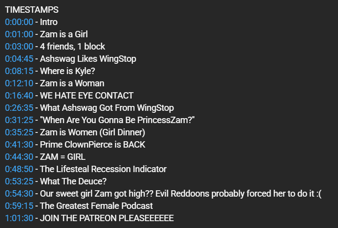 strangIerfig's tweet photo. im giggling at the time stamp names they keep finding a new way to say zam is a girl LMAO

also "our sweet girl zam got high?? evil reddoons probably forced her to do it :(" theyre so fucking funny i cant https://t.co/IP8G9AXwhV