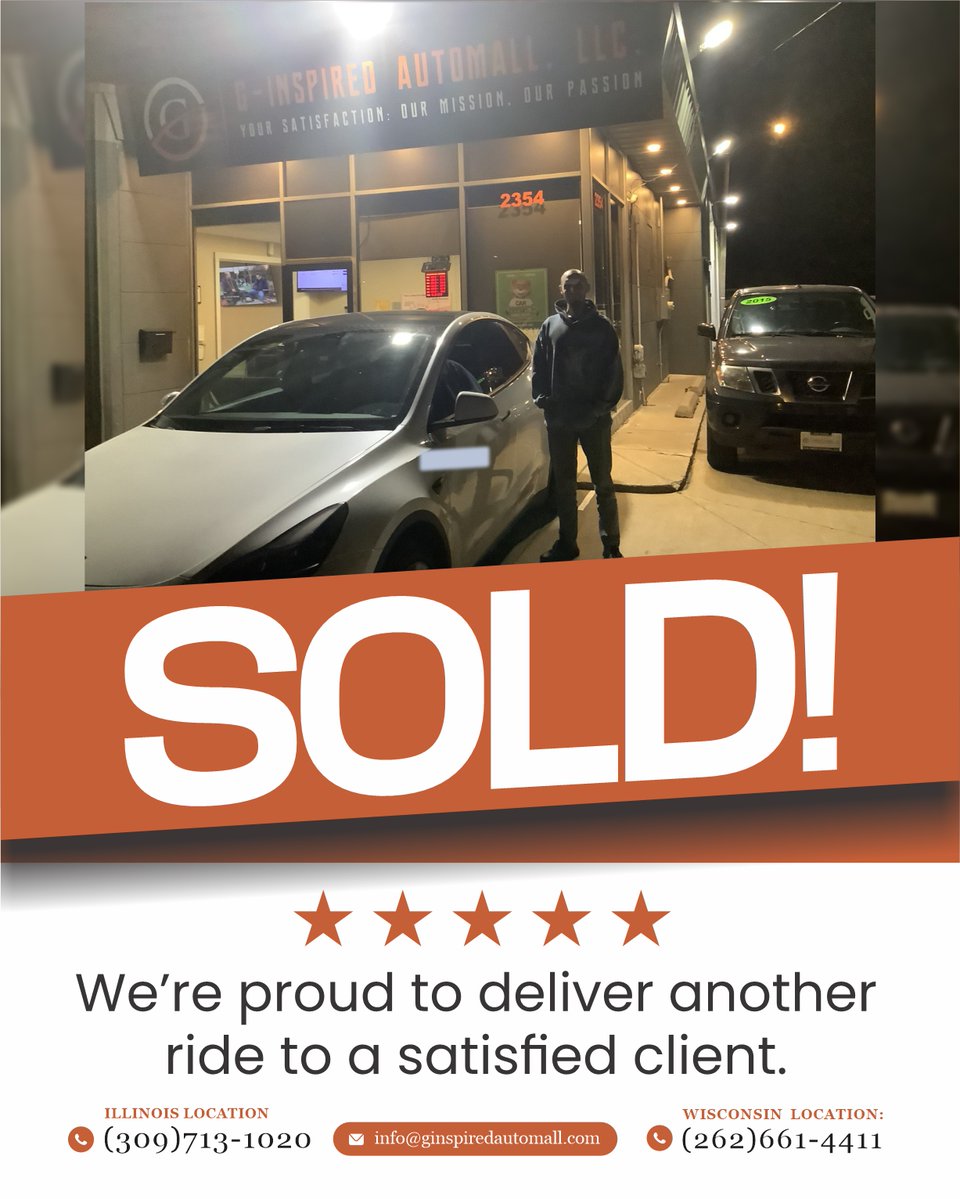 ginspiredautos's tweet photo. SOLD! ✅ ⭐⭐⭐⭐⭐
Another satisfied customer. Another vehicle delivered. Another night we are proud of.
We do not close until you drive away happy. That is the G-Inspired Automall standard.
#SoldAgain #NightDelivery #FiveStarService #ITINAccepted #CarBuyingMadeEasy https://t.co/rr7wZukPU4