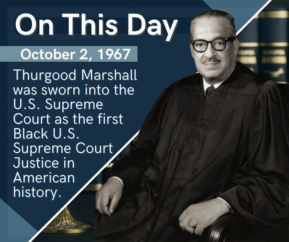 ABA_CRSJ's tweet photo. ⚖️ On This Day | October 2, 1967
Thurgood Marshall took the Judicial Oath, becoming the first African American Justice on the U.S. Supreme Court.
ABA CRSJ honors his legacy of equal justice. 💡Learn more ➡️ https://t.co/o8KsR6kR1R
#ThurgoodMarshall #ABACRSJ https://t.co/xmoeJaF2gL