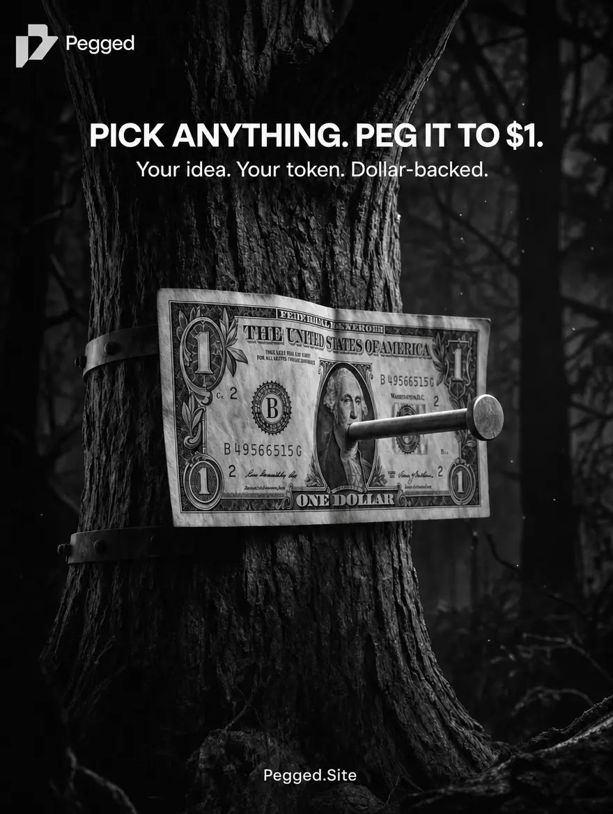 UsePegged's tweet photo. Pick anything. Peg it to $1.

Your idea. Your token. Your market.

Create it. Trade it. Redeem it.

https://t.co/cZP1l6LHWM https://t.co/eXSu8blLGG