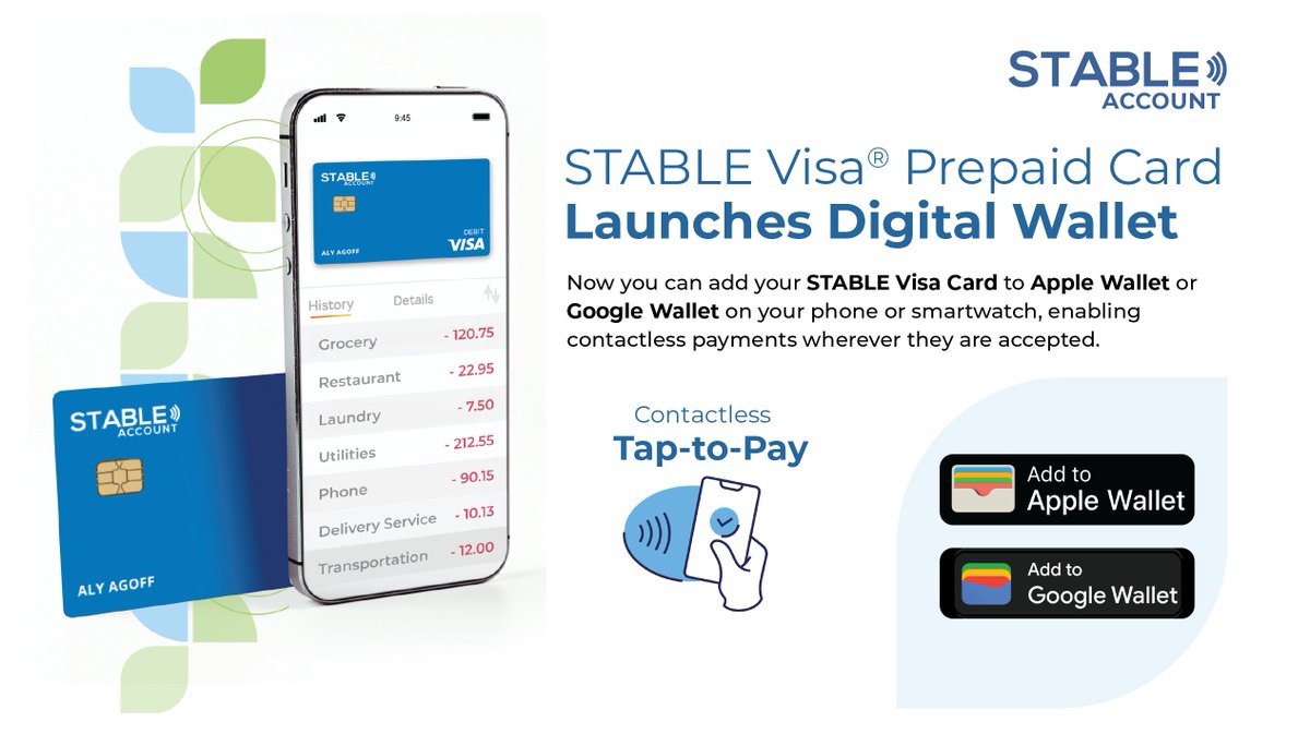 STABLEAccount's tweet photo. It’s official: the STABLE Visa Card is now digital! You can now add your STABLE Visa Card to Apple Wallet or Google Wallet on your phone or smartwatch, enabling contactless payments wherever they are accepted. https://t.co/sQFDRF6jAZ