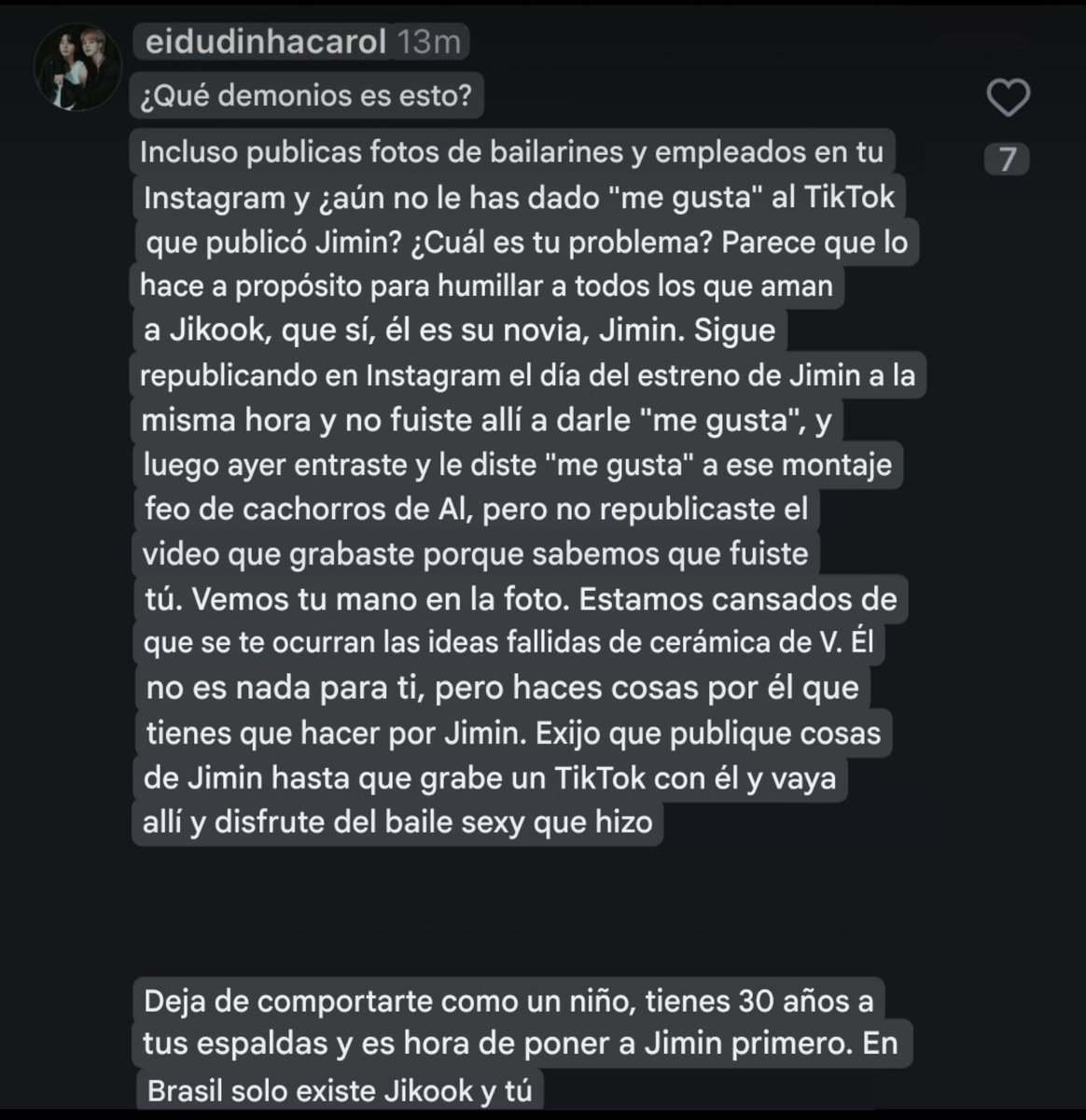 magtk_'s tweet photo. Qué es esto, a qué nivel de demencia, locura, fantasía llega esta gente. Me tienen que estar jodiendo en serio, este tipo de imbéciles no solo amenazan a Th sino que, no bastándoles, van detrás de Jk exigiéndole cosas y si no lo hace prosiguen las amenazas. https://t.co/t8IV7RsLTZ