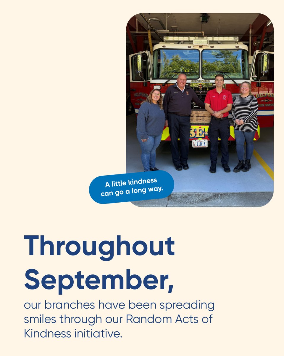 Servicecu's tweet photo. Throughout September, our branches have been spreading smiles through our Random Acts of Kindness initiative.

And we're not done yet. Stay tuned for more Random Acts of Kindness.

📍 Featured branches: UNH, Portsmouth, Rochester WM, Hinsdale, Gilford and Hudson. https://t.co/JMVL3vGfNQ
